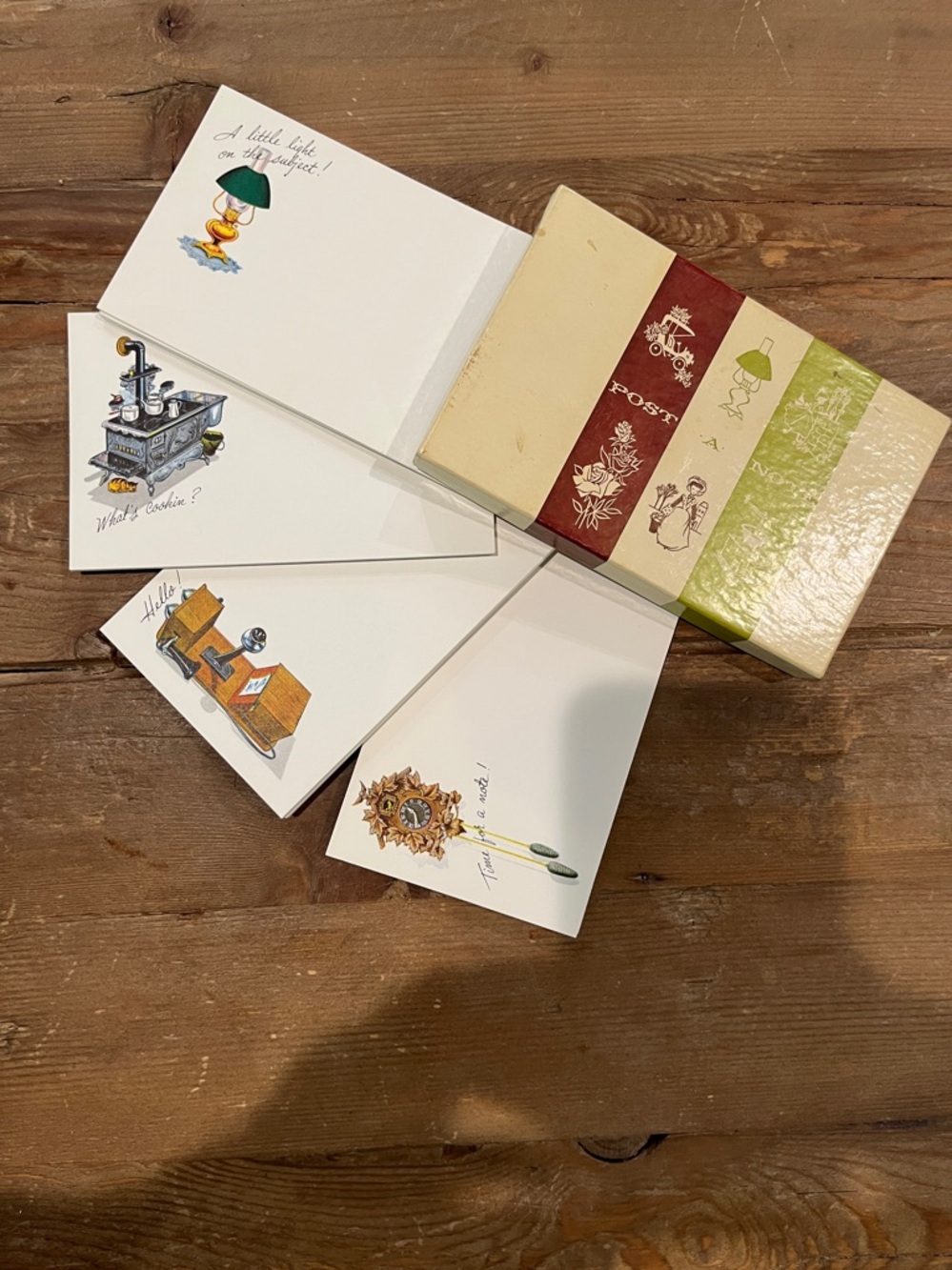 Vintage Decorative postcard Set in original box- Cream, Burgundy & Olive Green